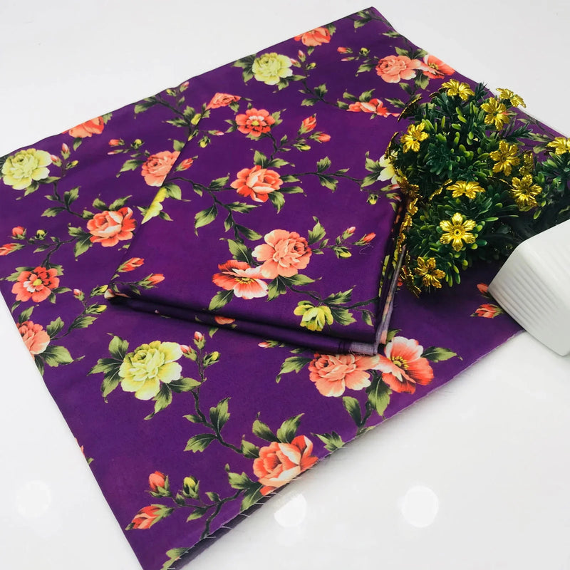 SastaaE 2 Pieces Unstitched Lawn All Over Flower Print Shirt & Trouser - Sastaae
