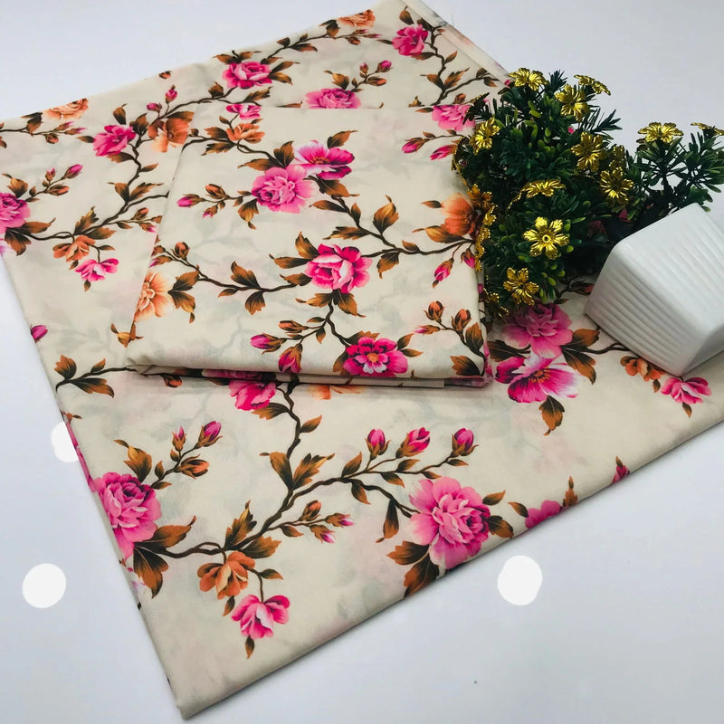 SastaaE 2 Pieces Unstitched Lawn All Over Flower Print Shirt & Trouser - Sastaae