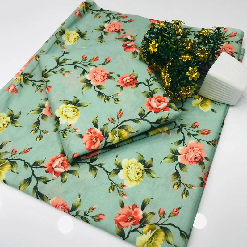 SastaaE 2 Pieces Unstitched Lawn All Over Flower Print Shirt & Trouser - Sastaae