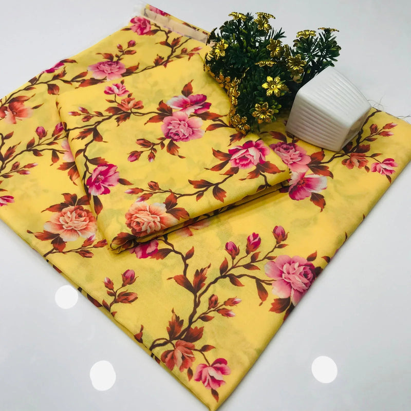 SastaaE 2 Pieces Unstitched Lawn All Over Flower Print Shirt & Trouser - Sastaae