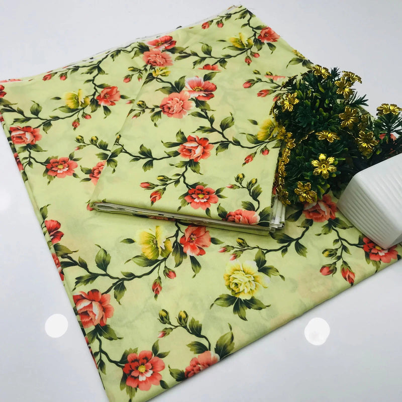 SastaaE 2 Pieces Unstitched Lawn All Over Flower Print Shirt & Trouser - Sastaae