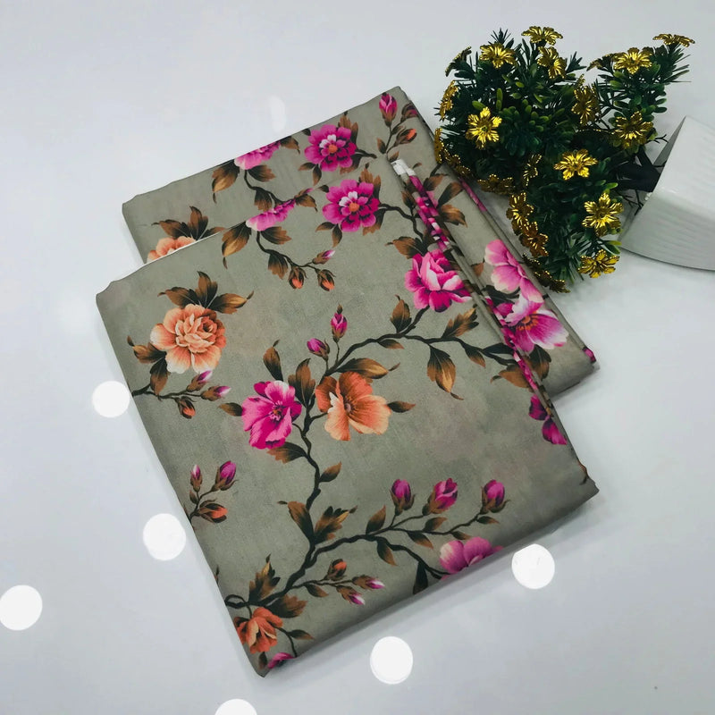 SastaaE 2 Pieces Unstitched Lawn All Over Flower Print Shirt & Trouser - Sastaae
