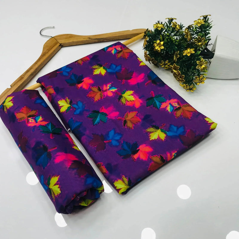 SastaaE 2 Pieces Unstitched Lawn All Over Leaf Print Shirt & Trouser - Sastaae
