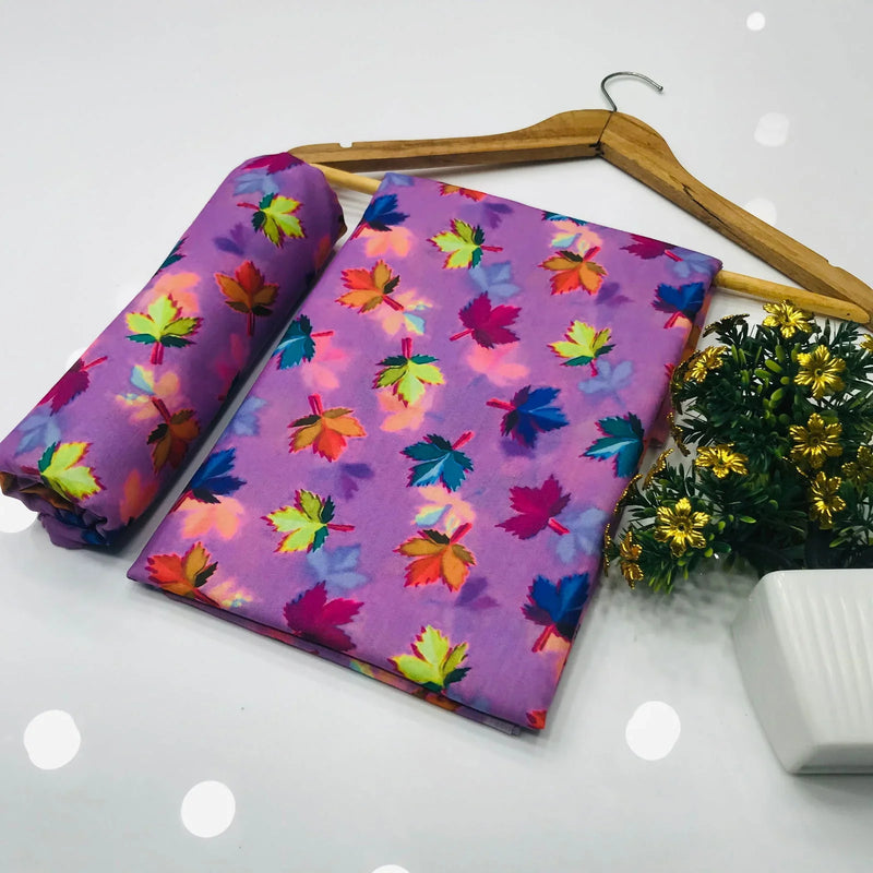 SastaaE 2 Pieces Unstitched Lawn All Over Leaf Print Shirt & Trouser - Sastaae