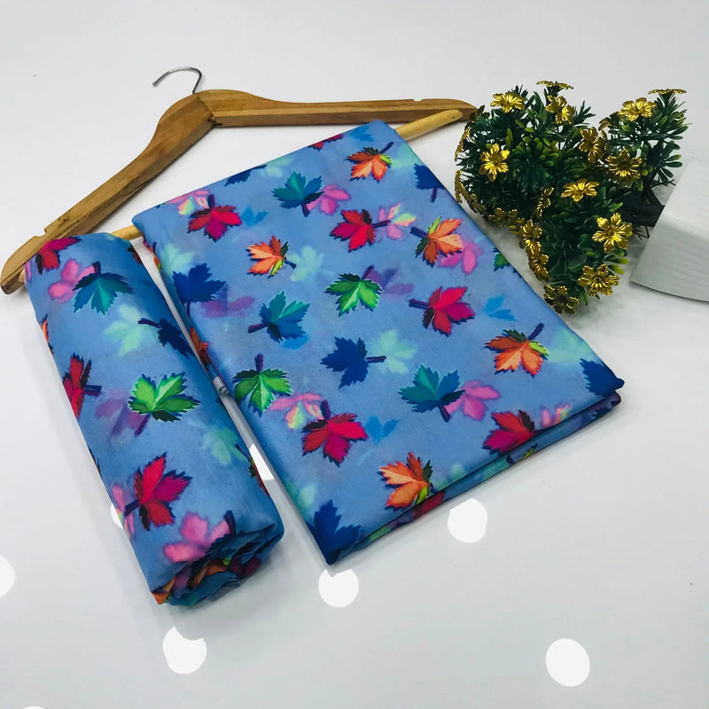 SastaaE 2 Pieces Unstitched Lawn All Over Leaf Print Shirt & Trouser - Sastaae