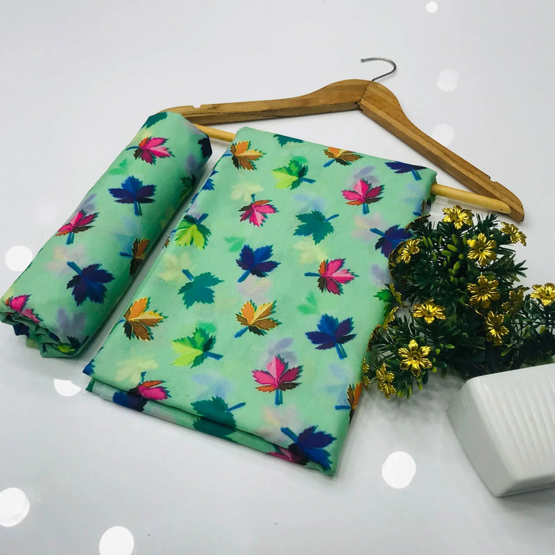 SastaaE 2 Pieces Unstitched Lawn All Over Leaf Print Shirt & Trouser - Sastaae