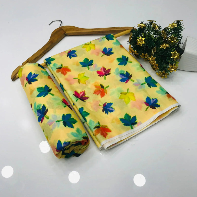 SastaaE 2 Pieces Unstitched Lawn All Over Leaf Print Shirt & Trouser - Sastaae