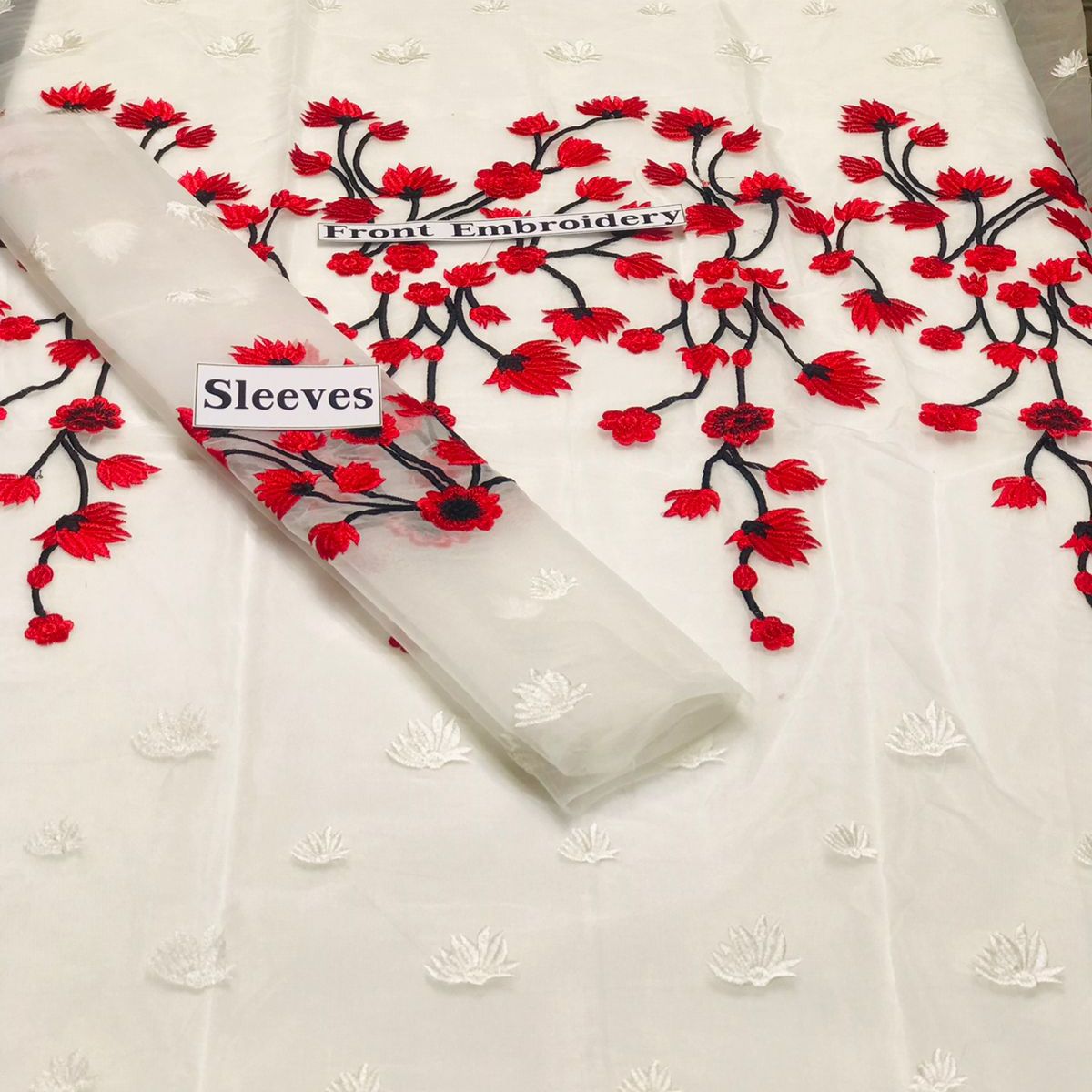 SastaaE 2 pc Unstitched Floral Dress Having Organza Fabric with Malai Trouser and Inner - sastaae