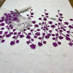 SastaaE 2 pc Unstitched Floral Dress Having Organza Fabric with Malai Trouser and Inner - sastaae