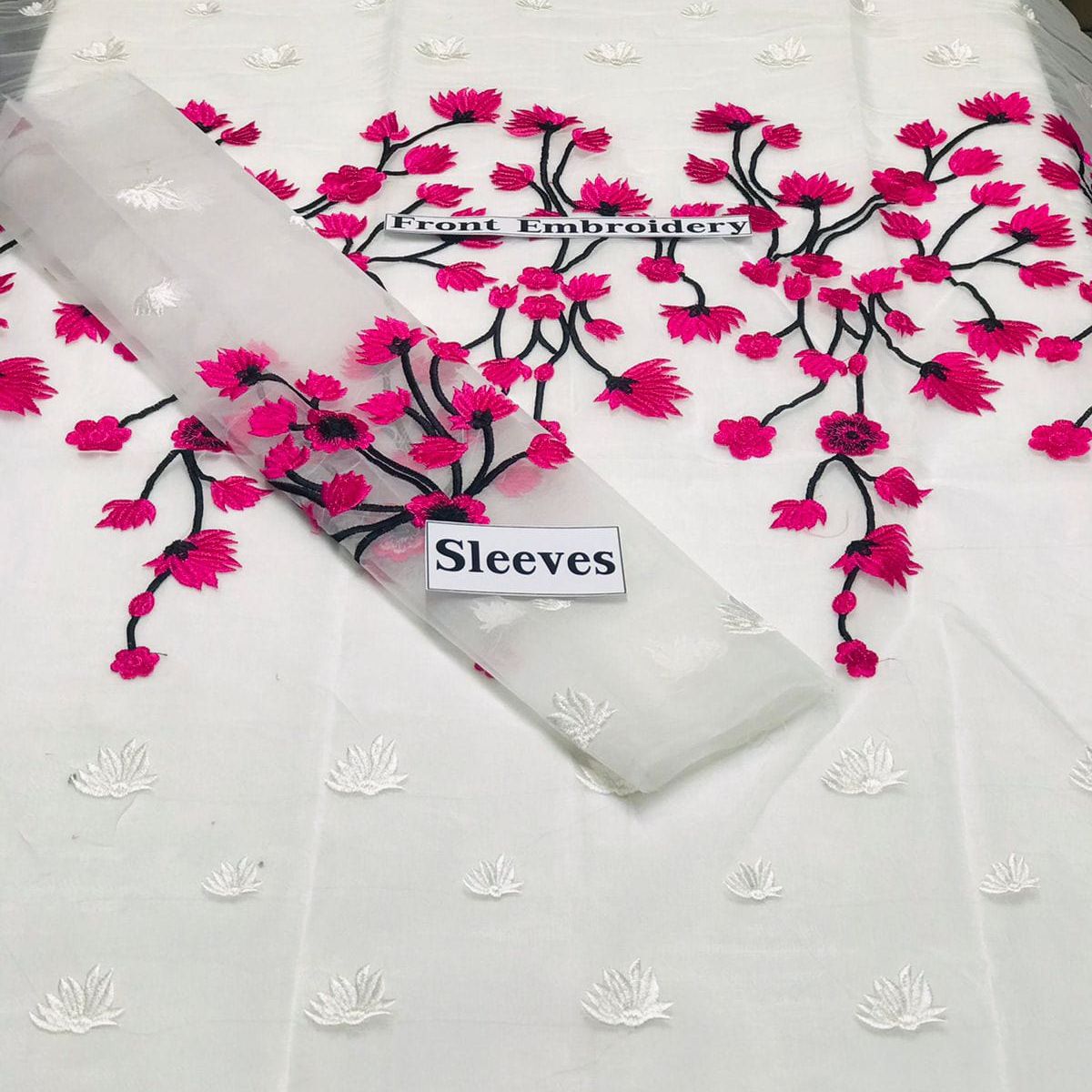 SastaaE 2 pc Unstitched Floral Dress Having Organza Fabric with Malai Trouser and Inner - sastaae