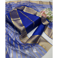 SastaaE 3 PC Unstitched Kataan Silk Plain Shirt & Trouser With Organza Lining Dupatta - sastaae