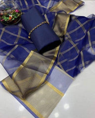 SastaaE 3 PC Unstitched Kataan Silk Plain Shirt & Trouser With Organza Lining Dupatta - sastaae