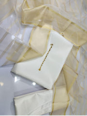 SastaaE 3 PC Unstitched Kataan Silk Plain Shirt & Trouser With Organza Lining Dupatta - sastaae