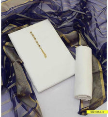 SastaaE 3 PC Unstitched Kataan Silk Plain Shirt & Trouser With Organza Lining Dupatta - sastaae