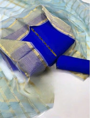 SastaaE 3 PC Unstitched Kataan Silk Plain Shirt & Trouser With Organza Lining Dupatta - sastaae
