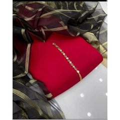 SastaaE 3 PC Unstitched Kataan Silk Plain Shirt & Trouser With Organza Lining Dupatta - sastaae