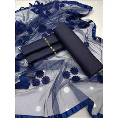 SastaaE 3 PC Unstitched Katan Silk Plain Shirt & Trouser With Net Duppatta - sastaae