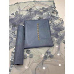 SastaaE 3 PC Unstitched Katan Silk Plain Shirt & Trouser With Net Duppatta - sastaae