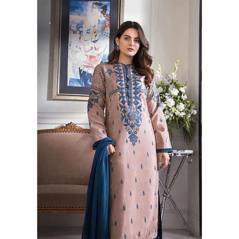 SastaaE 3 Piece Unstitched Embroidered Dress on Lawn Cotton fabric along with Chiffon Embroidered Dupatta - Sastaae