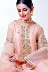 SastaaE 3 pc Unstitched Bridal Dress with full Embroidered and Handwork Shirt and Gotta work Dupatta - Sastaae