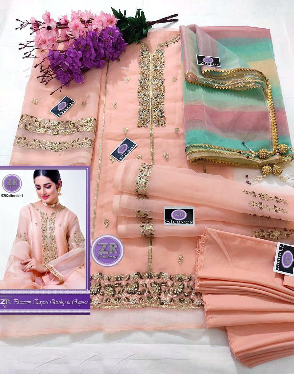 SastaaE 3 pc Unstitched Bridal Dress with full Embroidered and Handwork Shirt and Gotta work Dupatta - sastaae