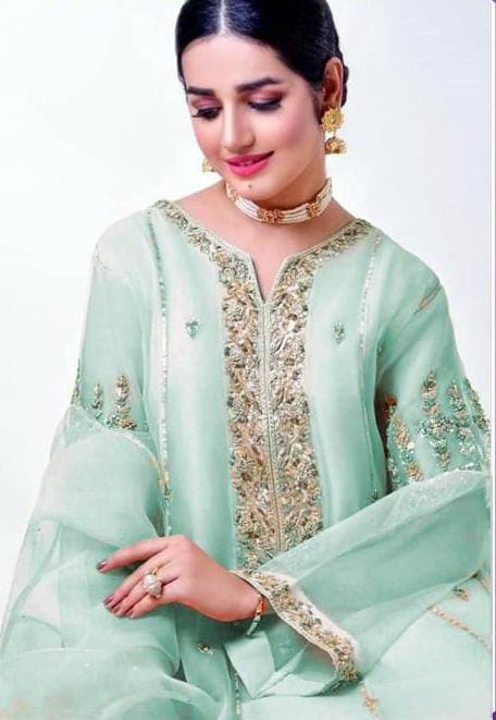 SastaaE 3 pc Unstitched Bridal Dress with full Embroidered and Handwork Shirt and Gotta work Dupatta - sastaae