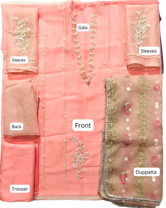 SastaaE Organza 3pc Unstitched Embroidered & Adda Work Dress with Malai Inner - Sastaae