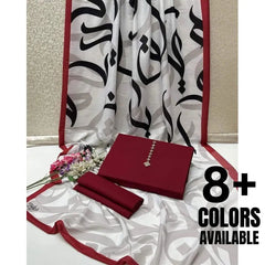 SastaaE Unstitched 3 Piece Digital Calligraphy Dress with Kataan Silk Plain Shalwar Kameez-D5 - sastaae
