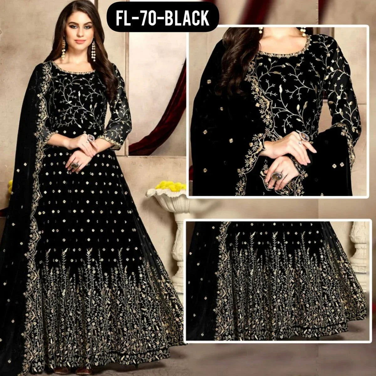 SastaaE Unstitched Womens Chiffon Zari Embroidered Frock/Maxi - Sastaae