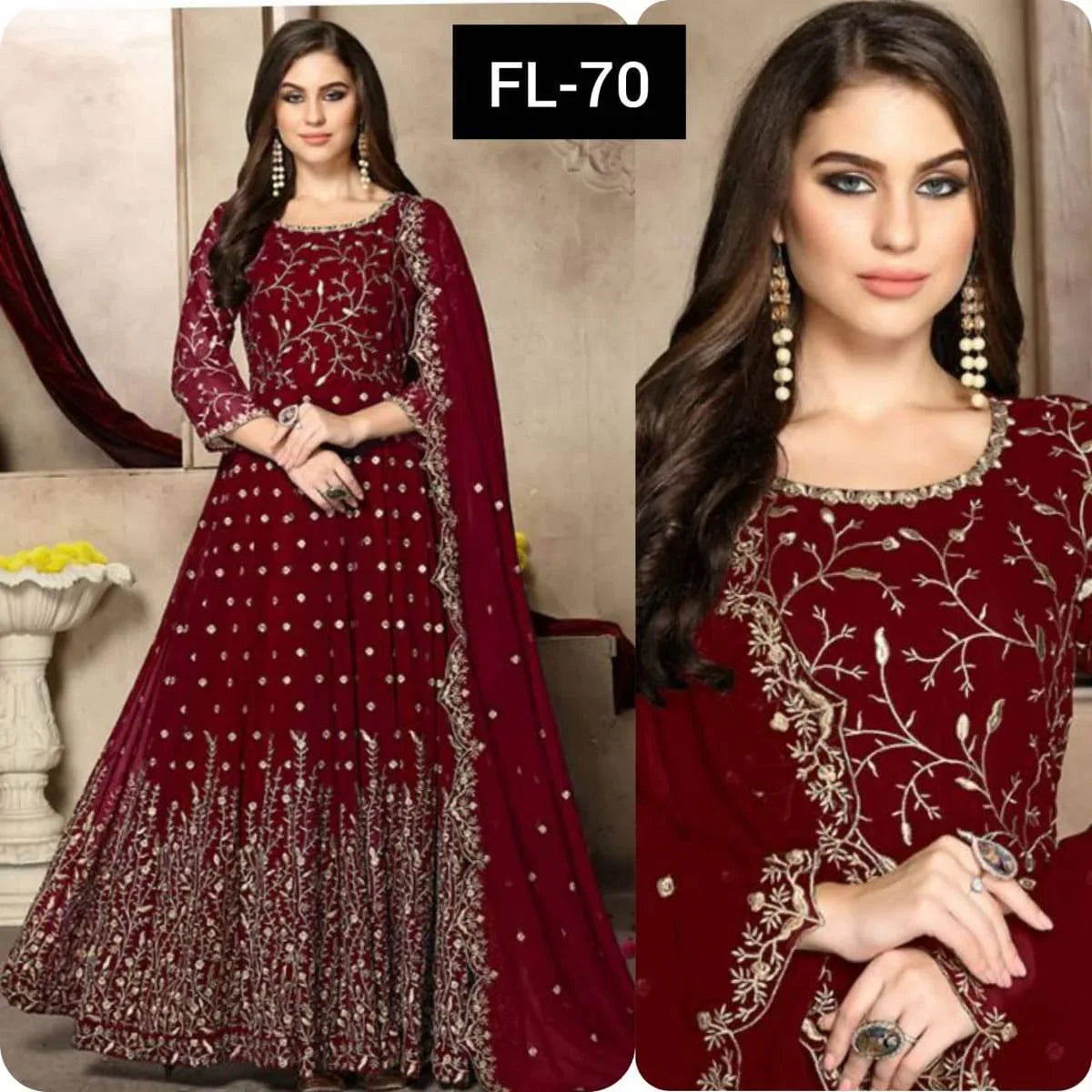 SastaaE Unstitched Womens Chiffon Zari Embroidered Frock/Maxi - Sastaae