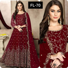 SastaaE Unstitched Womens Chiffon Zari Embroidered Frock/Maxi - Sastaae