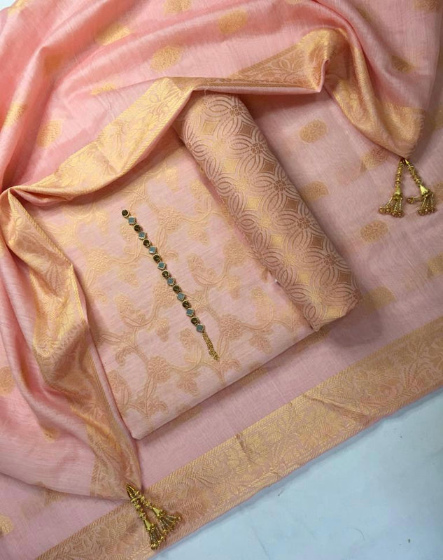 Sastaae Cotton Jacquard 3 Pieces Paper Cotton Banarsi (Shirt,Touser,Duppatta) - Sastaae