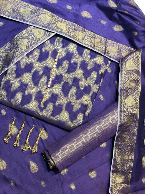 Sastaae Cotton Jacquard 3 Pieces Paper Cotton Banarsi (Shirt,Touser,Duppatta) - Sastaae