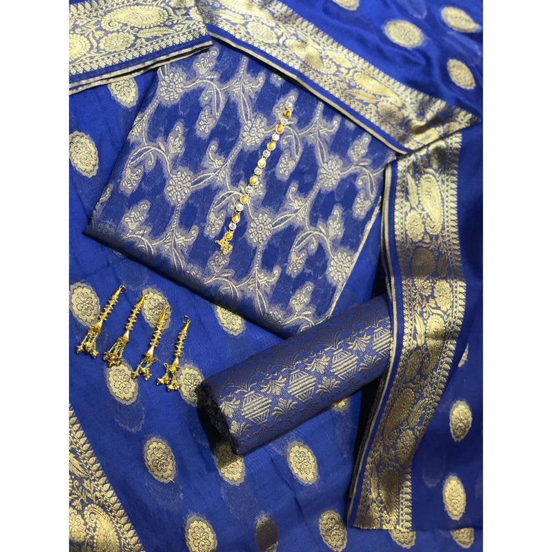 Sastaae Cotton Jacquard 3 Pieces Paper Cotton Banarsi (Shirt,Touser,Duppatta) - Sastaae