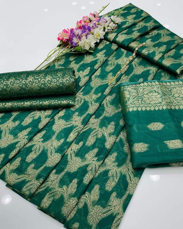 Sastaae Cotton Jacquard 3 Pieces Paper Cotton Banarsi (Shirt,Touser,Duppatta) - Sastaae