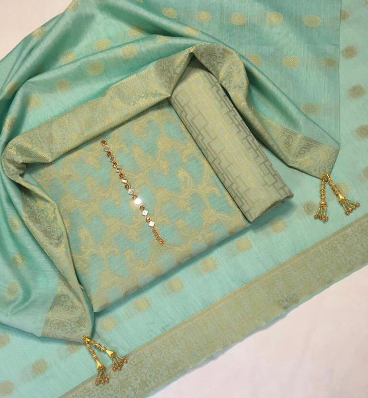 Sastaae Cotton Jacquard 3 Pieces Paper Cotton Banarsi (Shirt,Touser,Duppatta) - Sastaae