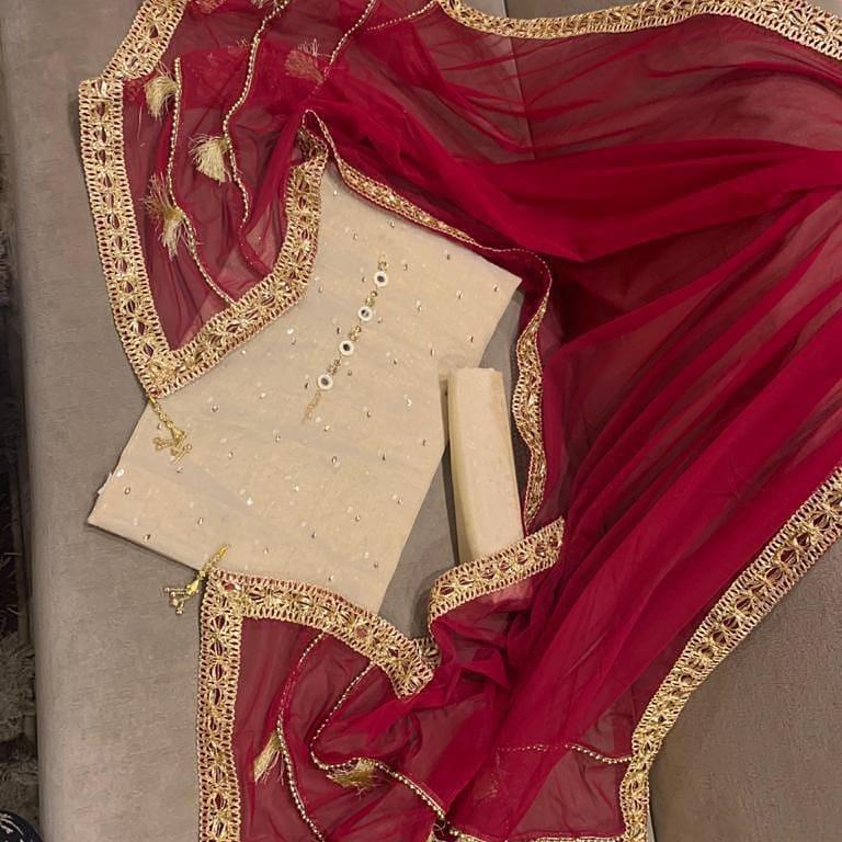 Sastaae Mysoori Suit 3 Pieces Net Gotta Work Duppatta With Mysoori Hand Work Shirt & Mysoori Shabnum Touser - Sastaae