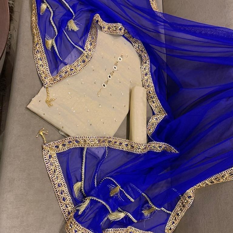 Sastaae Mysoori Suit 3 Pieces Net Gotta Work Duppatta With Mysoori Hand Work Shirt & Mysoori Shabnum Touser - Sastaae