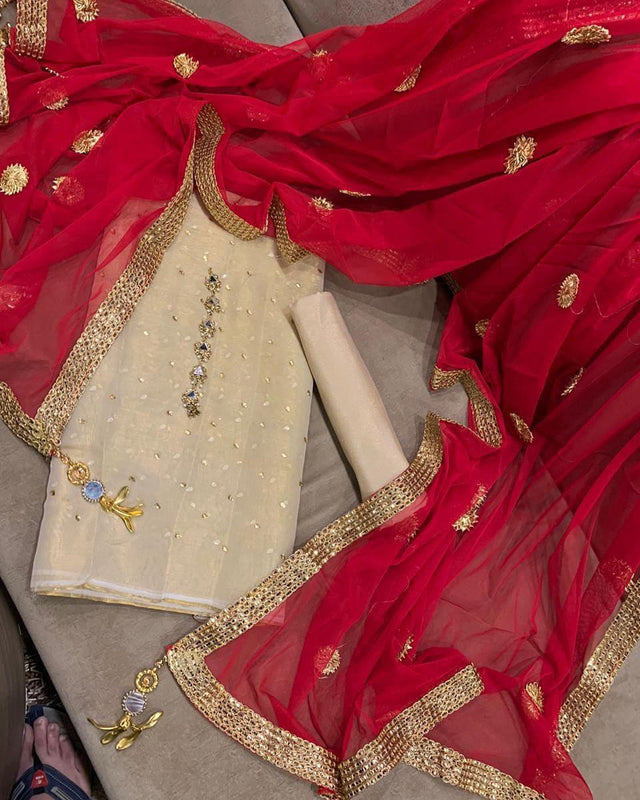 Sastaae Mysoori Suit 3 Pieces Net Gotta Work Duppatta With Mysoori Hand Work Shirt & Mysoori Shabnum Touser - Sastaae