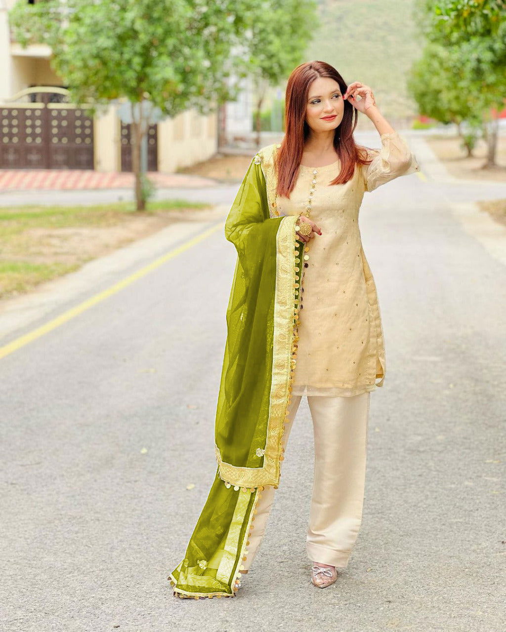 Sastaae Mysoori Suit 3 Pieces Net Gotta Work Duppatta With Mysoori Hand Work Shirt & Mysoori Shabnum Touser - sastaae