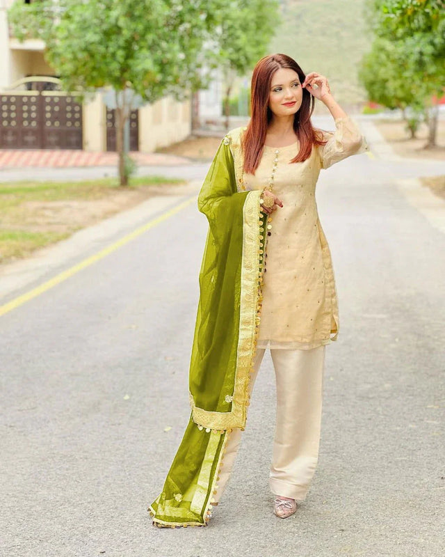 Sastaae Mysoori Suit 3 Pieces Net Gotta Work Duppatta With Mysoori Hand Work Shirt & Mysoori Shabnum Touser - Sastaae