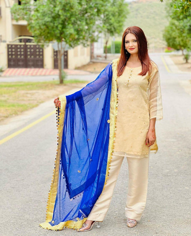 Sastaae Mysoori Suit 3 Pieces Net Gotta Work Duppatta With Mysoori Hand Work Shirt & Mysoori Shabnum Touser - Sastaae