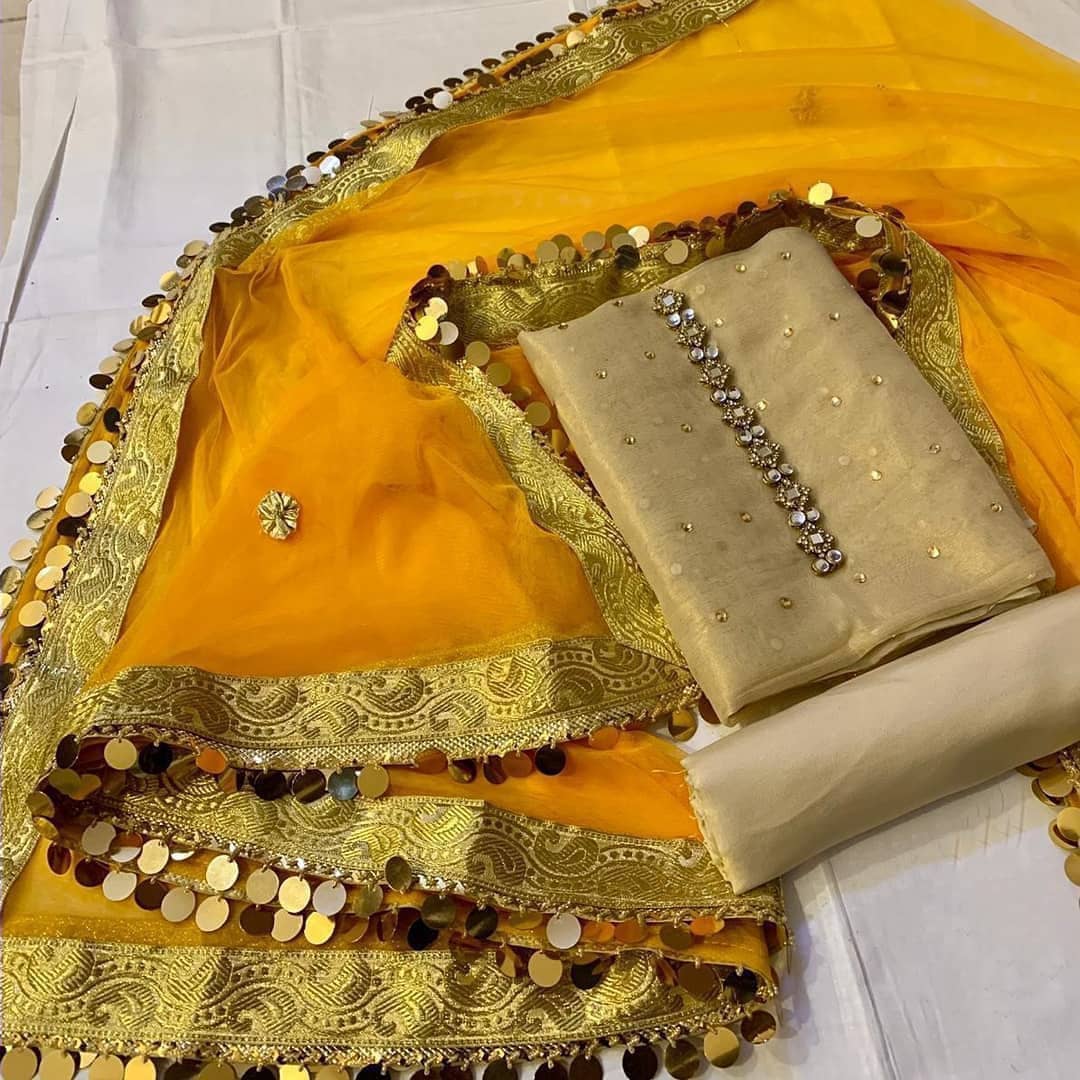 Sastaae Mysoori Suit 3 Pieces Net Gotta Work Duppatta With Mysoori Hand Work Shirt & Mysoori Shabnum Touser - sastaae
