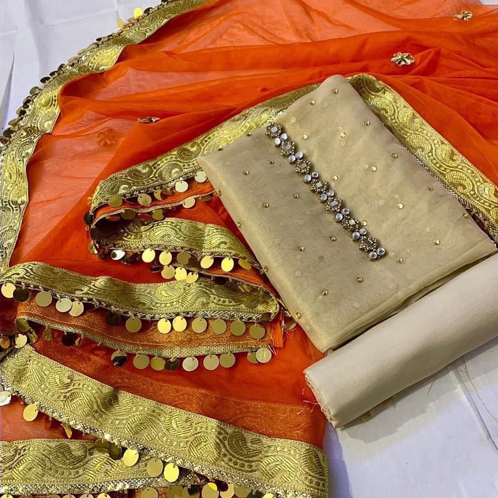 Sastaae Mysoori Suit 3 Pieces Net Gotta Work Duppatta With Mysoori Hand Work Shirt & Mysoori Shabnum Touser - sastaae