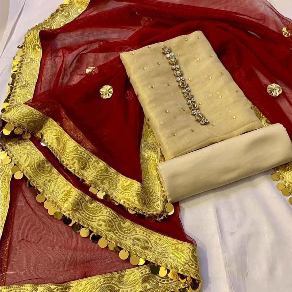 Sastaae Mysoori Suit 3 Pieces Net Gotta Work Duppatta With Mysoori Hand Work Shirt & Mysoori Shabnum Touser - sastaae