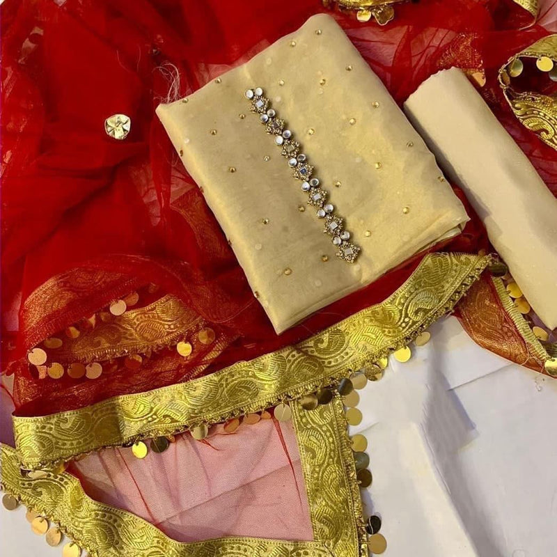 Sastaae Mysoori Suit 3 Pieces Net Gotta Work Duppatta With Mysoori Hand Work Shirt & Mysoori Shabnum Touser - Sastaae