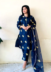 Sastaae Stitched 3pc Floral Embroidered Dress - Sastaae