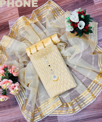 Sastaae presents 3 pc Unstitched Organza Jacquard Eid Collection with Jamawar Trouser - sastaae