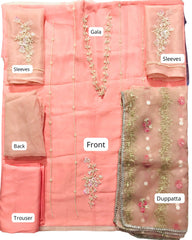 SastaaE Organza 3pc Unstitched Embroidered & Adda Work Dress with Malai Inner