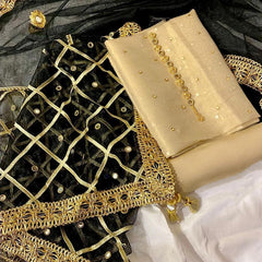 Sastaae Unstitched Fabric Mirror based Dress for Women Maysoori Handwork Shirt, Shabnam Trouser and Net Dupatta